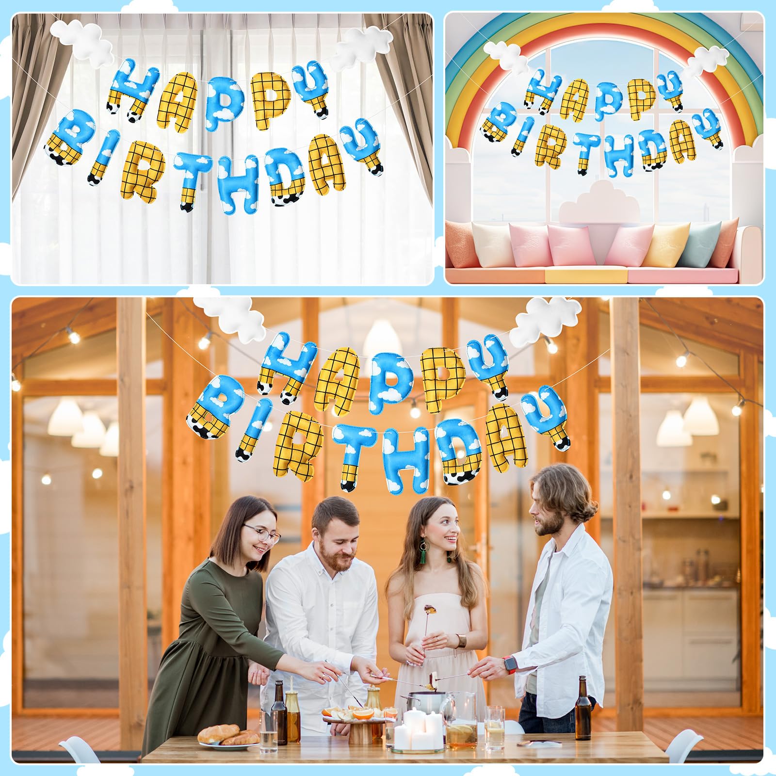 TaoBary 2 Pcs Felt Cartoon Birthday Banner – Reusable 3D Pre-Strung Hanging Bunting for Kids