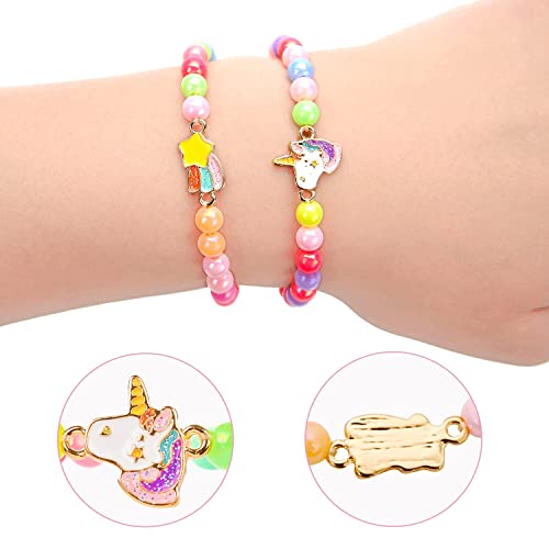TAOMOCO 20-Pack Rainbow Unicorn Bracelets for Girls - Stretchy Beaded Friendship Bracelet Set Party Favors