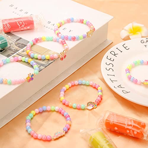 TAOMOCO 20-Pack Rainbow Unicorn Bracelets for Girls - Stretchy Beaded Friendship Bracelet Set Party Favors
