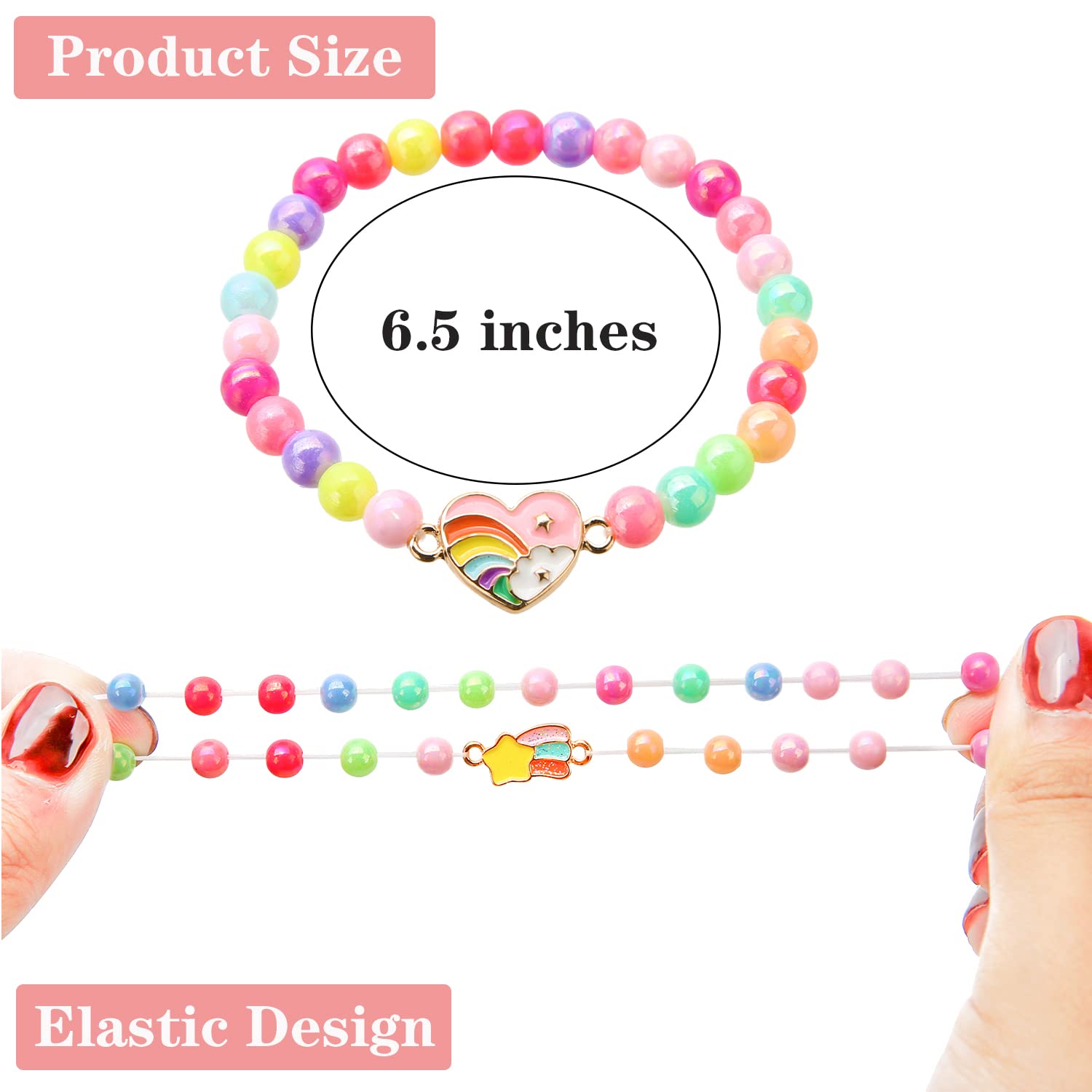 TAOMOCO 20-Pack Rainbow Unicorn Bracelets for Girls - Stretchy Beaded Friendship Bracelet Set Party Favors