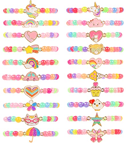 TAOMOCO 20-Pack Rainbow Unicorn Bracelets for Girls - Stretchy Beaded Friendship Bracelet Set Party Favors