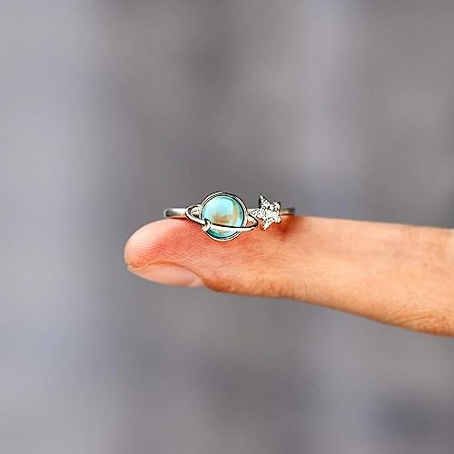 Taoqiao Adjustable Planet Anxiety Ring – Fidget Spinner Ring for Stress Relief with Moon & Star Design, Gift Card Included