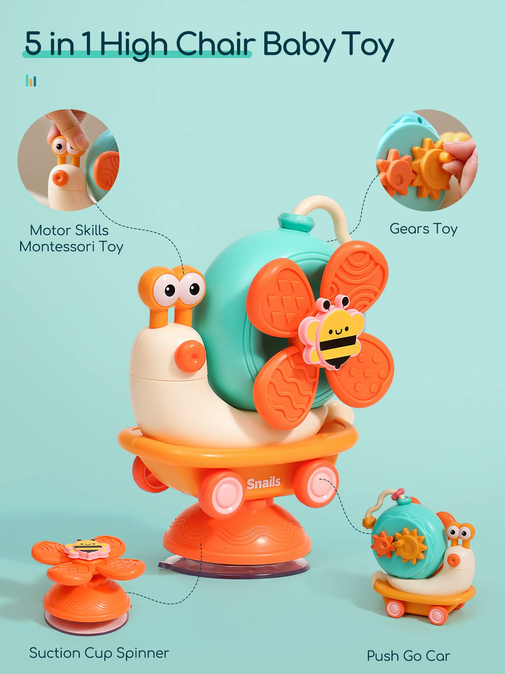taotaotoys 5-in-1 High Chair Toy with Suction Cup Spinner – Montessori Baby Toy for Fine Motor Skills, Ages 6 Months to 3 Years