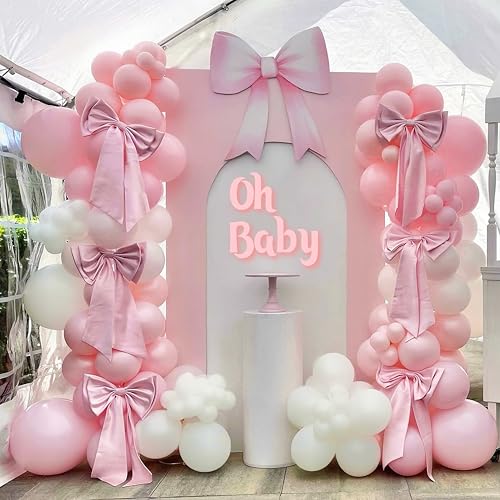 TAOYE 93-Piece Pink White Balloon Arch Kit – Double Stuffed Pastel & Ivory Balloons with Clear Accents for Baby Showers & Birthday Parties
