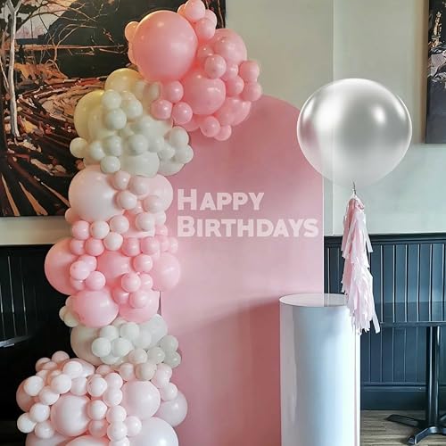 TAOYE 93-Piece Pink White Balloon Arch Kit – Double Stuffed Pastel & Ivory Balloons with Clear Accents for Baby Showers & Birthday Parties