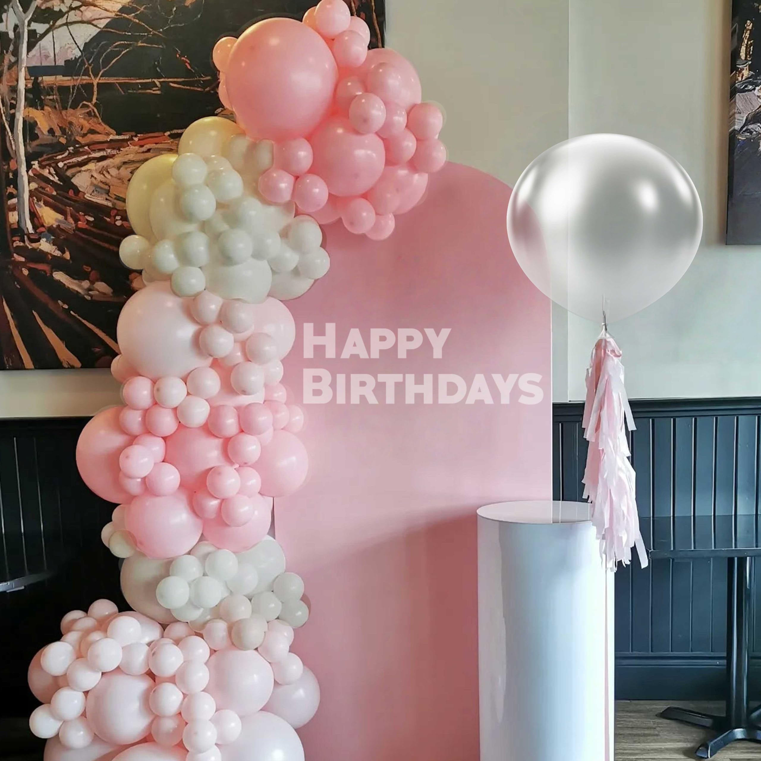 TAOYE 93-Piece Pink White Balloon Arch Kit – Double Stuffed Pastel & Ivory Balloons with Clear Accents for Baby Showers & Birthday Parties