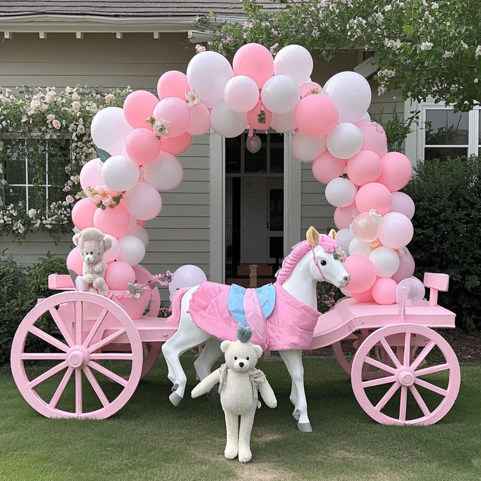 TAOYE 93-Piece Pink White Balloon Arch Kit – Double Stuffed Pastel & Ivory Balloons with Clear Accents for Baby Showers & Birthday Parties