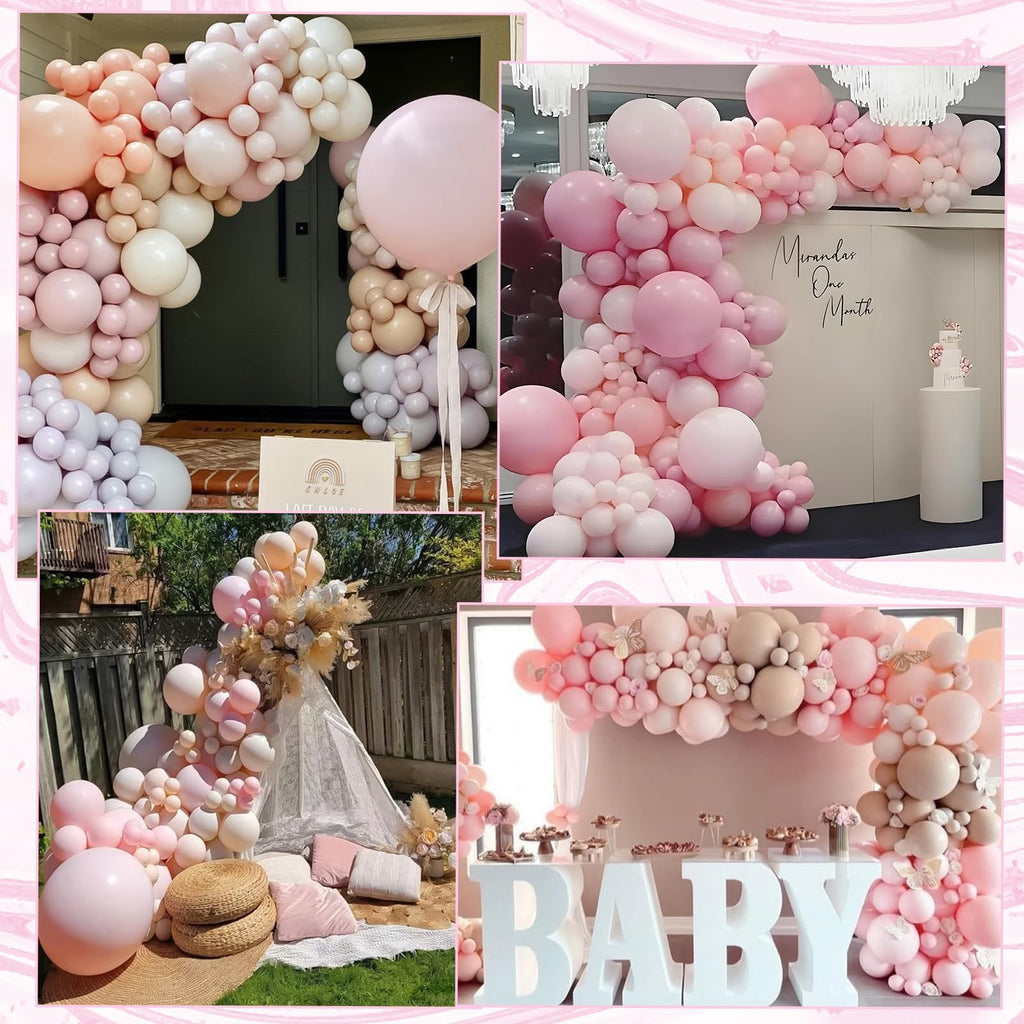 TAOYE 93-Piece Pink White Balloon Arch Kit – Double Stuffed Pastel & Ivory Balloons with Clear Accents for Baby Showers & Birthday Parties