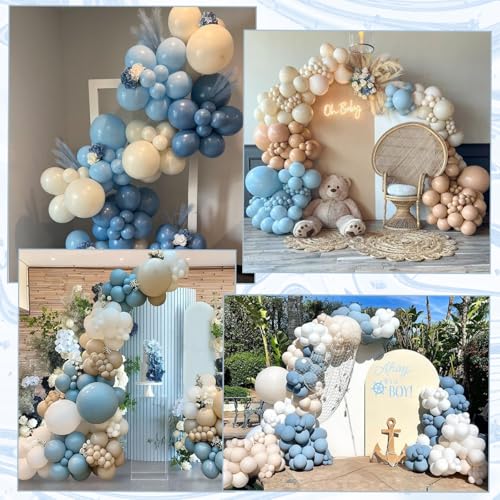 TAOYE Dusty Baby Blue & Beige Balloon Arch Kit – 98 Pcs Balloon Garland for Baby Shower, Birthday Party Decorations