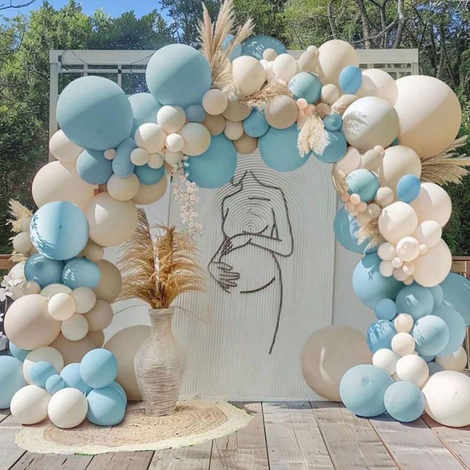 TAOYE Dusty Baby Blue & Beige Balloon Arch Kit – 98 Pcs Balloon Garland for Baby Shower, Birthday Party Decorations