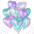 TAOYE Iridescent Heart Balloons 12-Pack – 18 Inch Gradient Pink Purple Green Foil Balloons for Birthday Wedding Party Decor