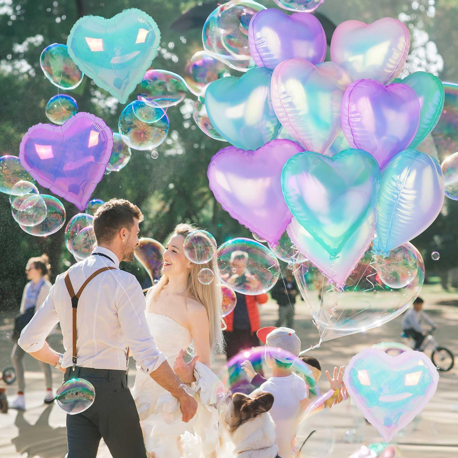 TAOYE Iridescent Heart Balloons 12-Pack – 18 Inch Gradient Pink Purple Green Foil Balloons for Birthday Wedding Party Decor