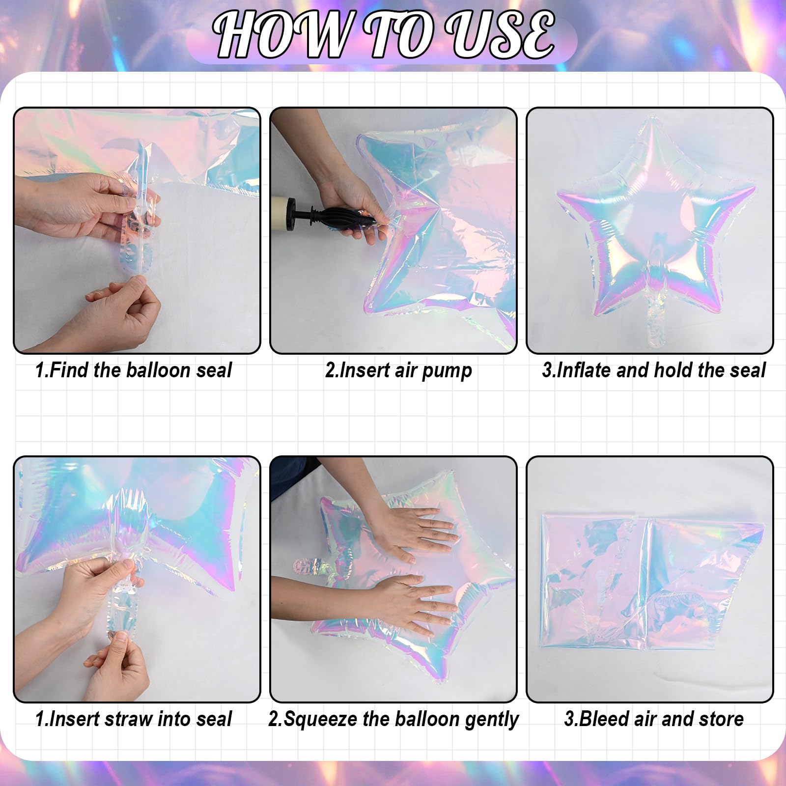 TAOYE Iridescent Star Balloons (9 Pack) - 18-Inch Gradient Pink White Foil Balloons for Birthday Rainbow Mermaid Party Decor