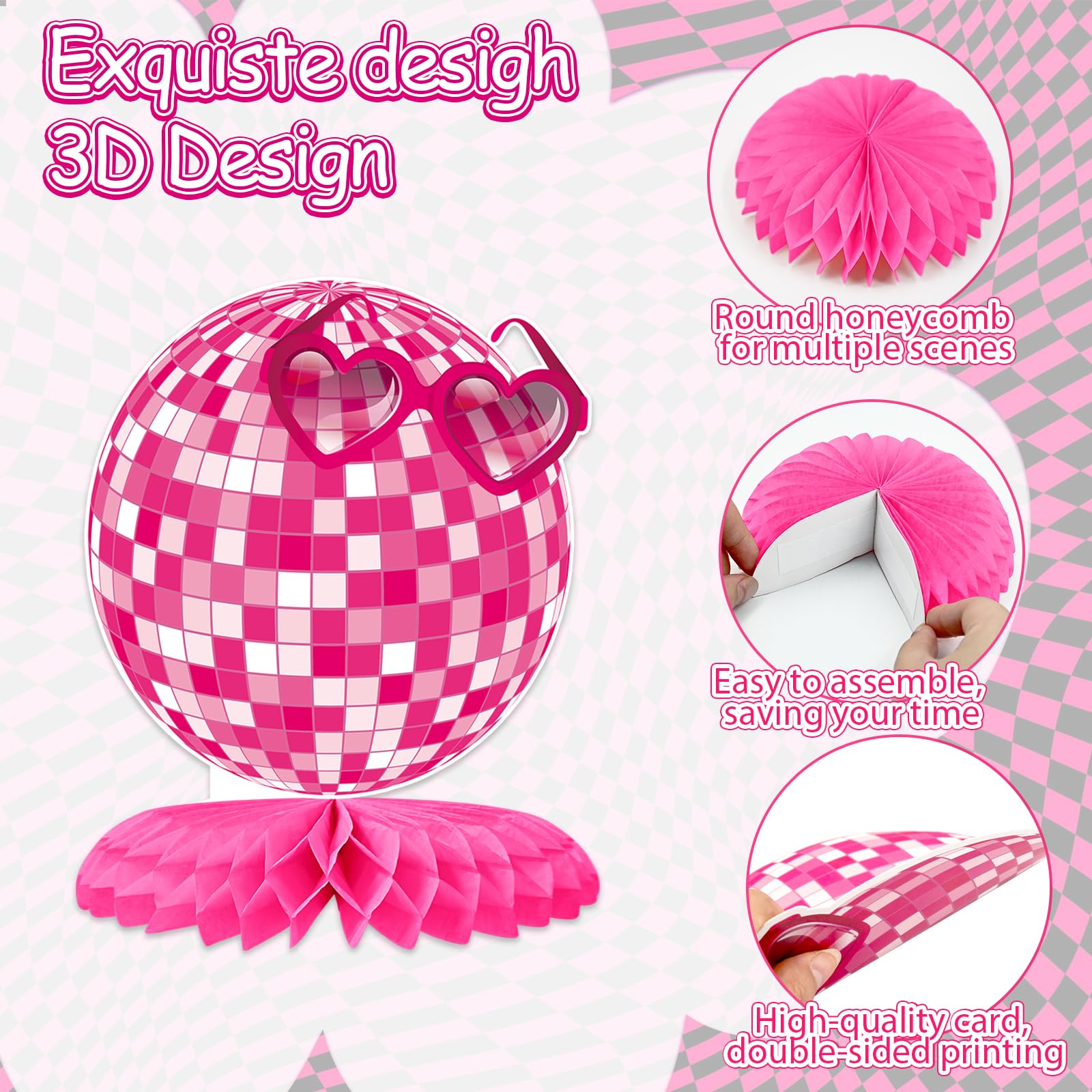 Tarklanda 12-Pack Hot Pink Honeycomb Centerpieces – 3D Party Table Decor for Bachelorette, Bridal Shower, & Princess Birthday