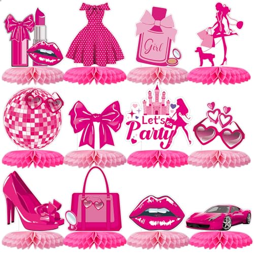Tarklanda 12-Pack Hot Pink Honeycomb Centerpieces – 3D Party Table Decor for Bachelorette, Bridal Shower, & Princess Birthday