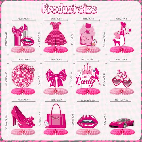 Tarklanda 12-Pack Hot Pink Honeycomb Centerpieces – 3D Party Table Decor for Bachelorette, Bridal Shower, & Princess Birthday