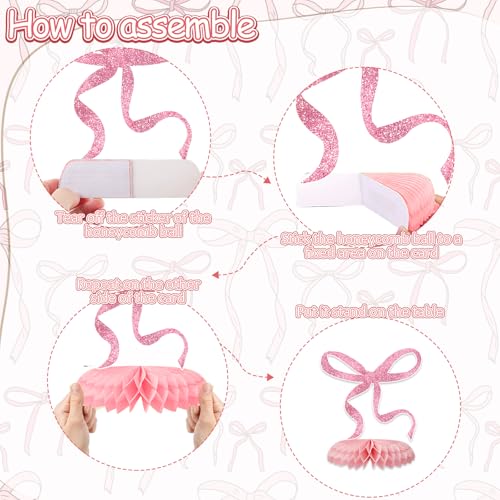 Tarklanda 12 Pcs Pink Bow Honeycomb Centerpieces - Coquette Birthday Party Table Decorations
