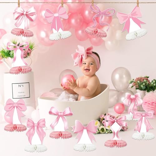Tarklanda 12 Pcs Pink Bow Honeycomb Centerpieces - Coquette Birthday Party Table Decorations