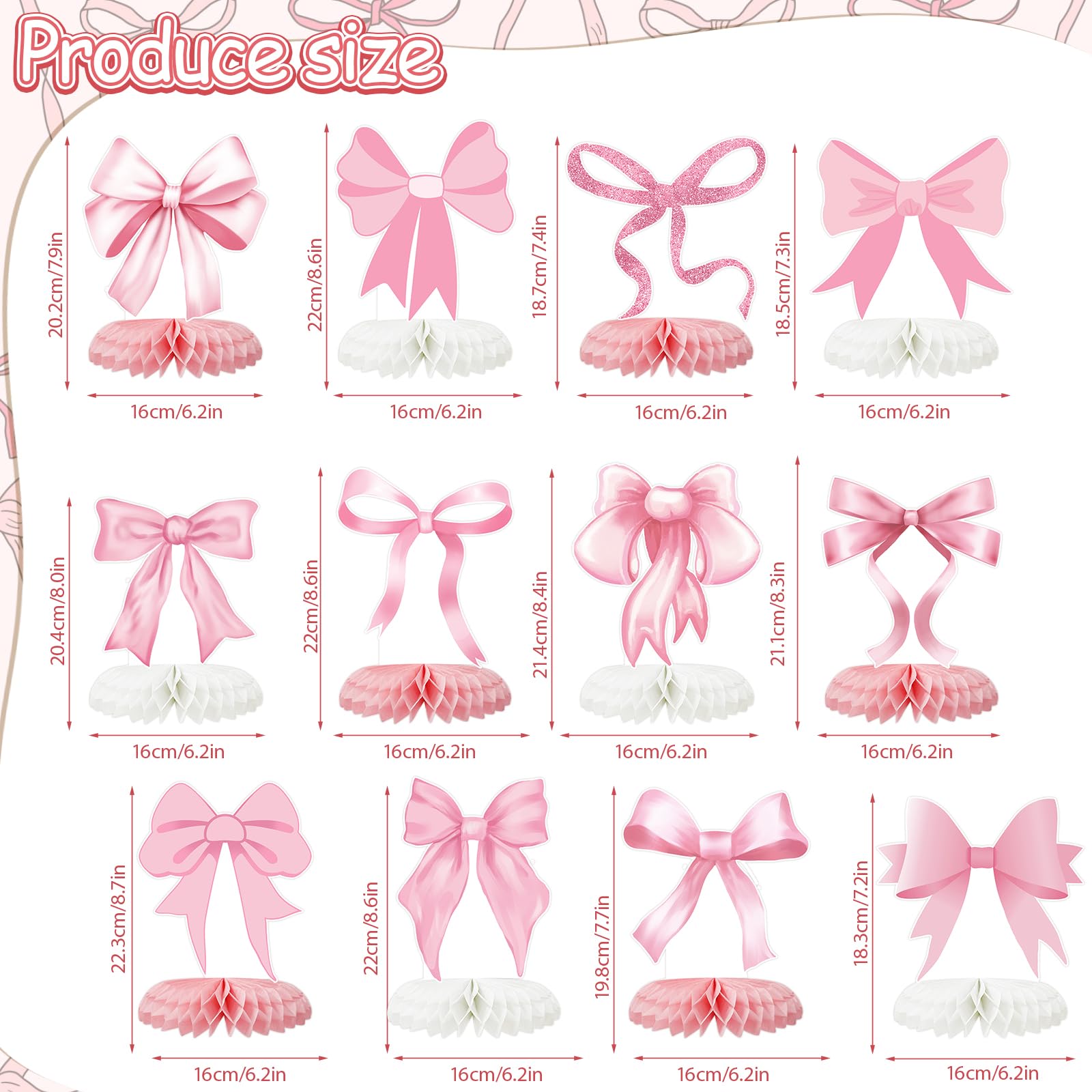 Tarklanda 12 Pcs Pink Bow Honeycomb Centerpieces - Coquette Birthday Party Table Decorations
