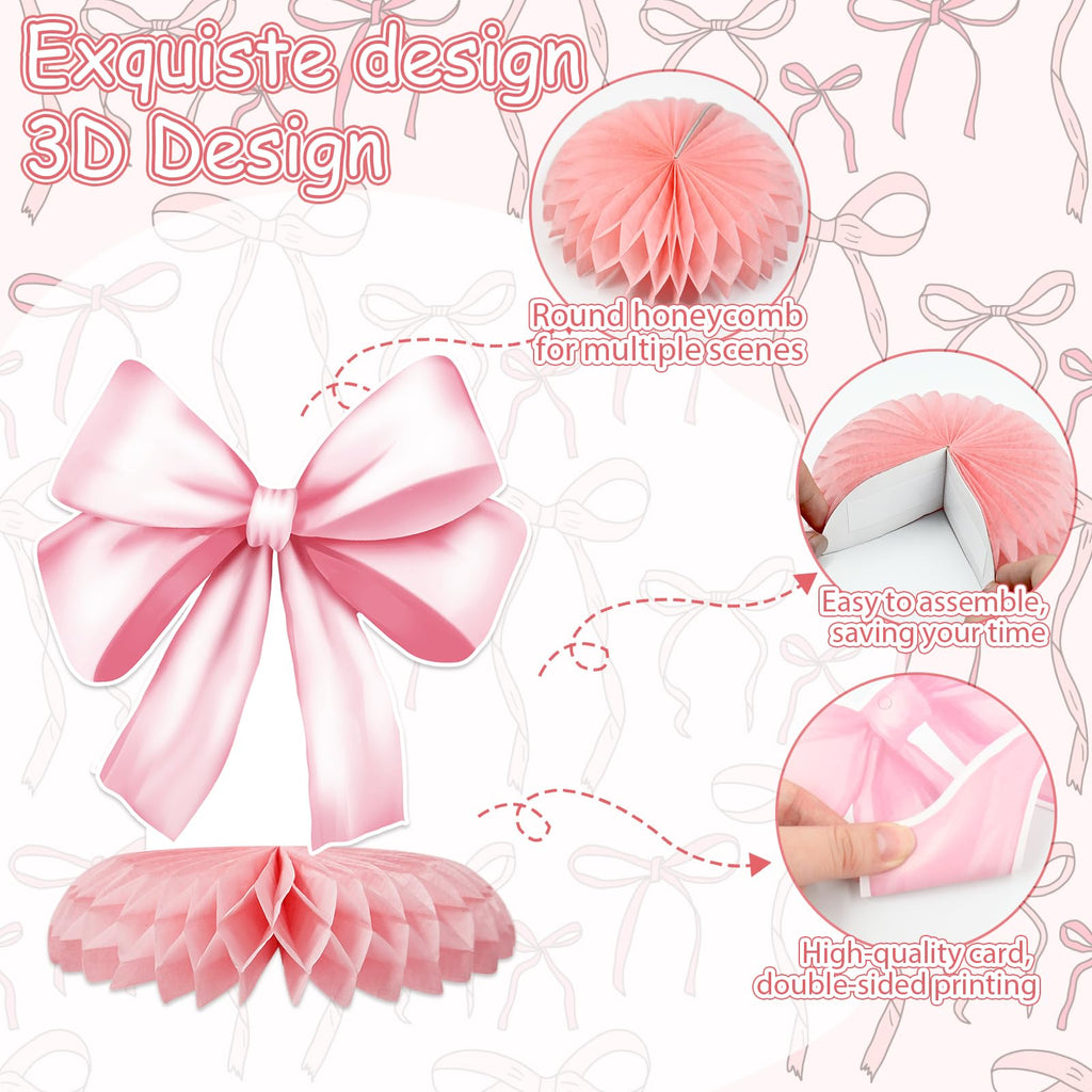 Tarklanda 12 Pcs Pink Bow Honeycomb Centerpieces - Coquette Birthday Party Table Decorations