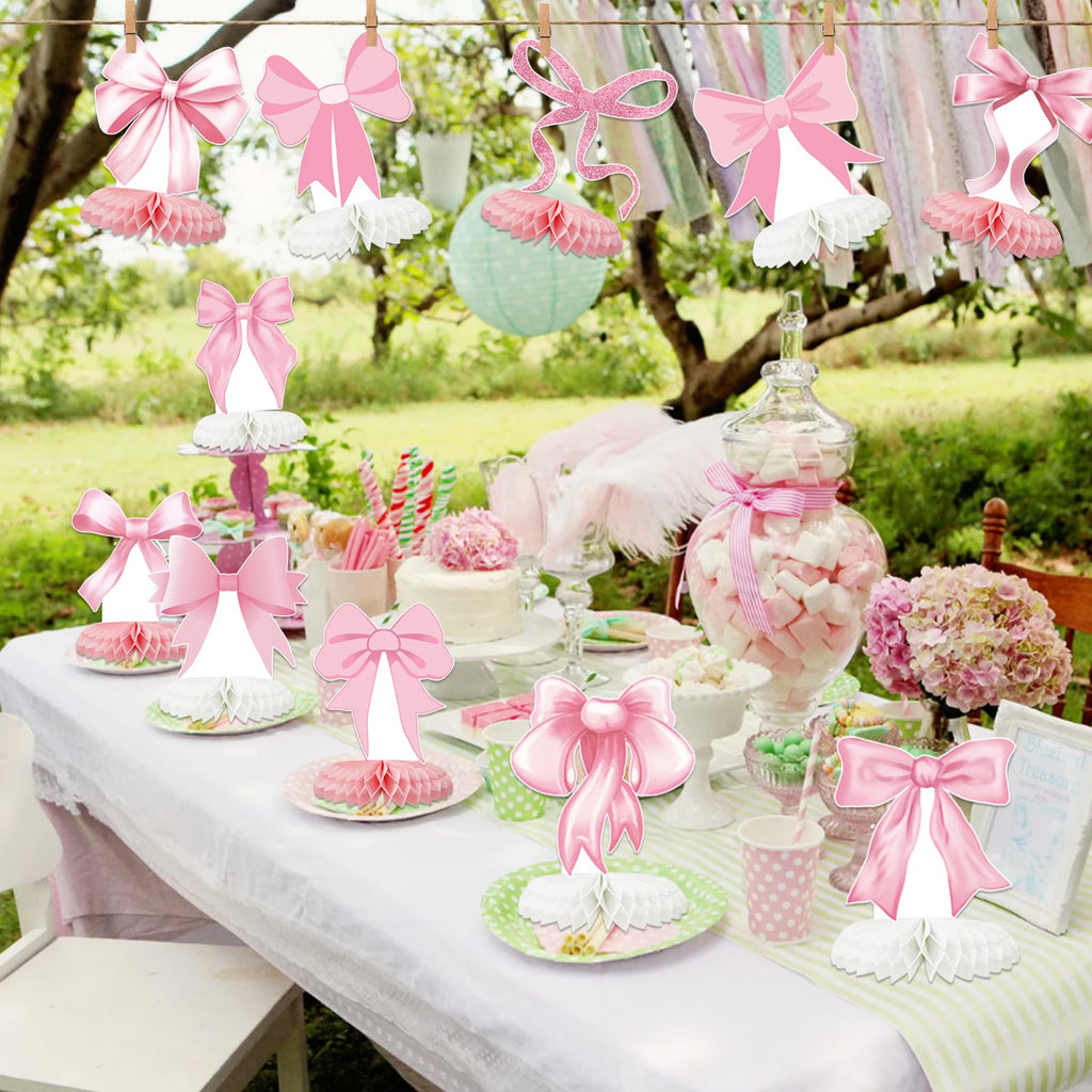 Tarklanda 12 Pcs Pink Bow Honeycomb Centerpieces - Coquette Birthday Party Table Decorations