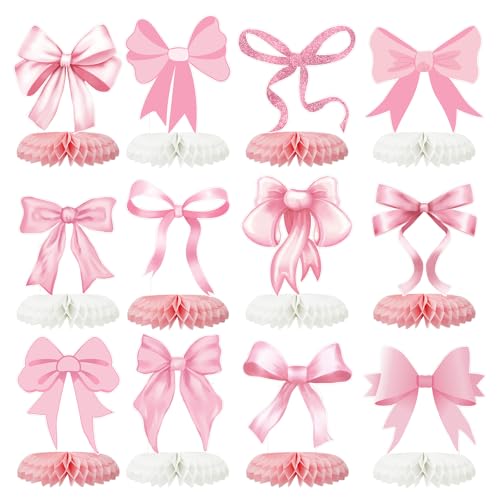 Tarklanda 12 Pcs Pink Bow Honeycomb Centerpieces - Coquette Birthday Party Table Decorations