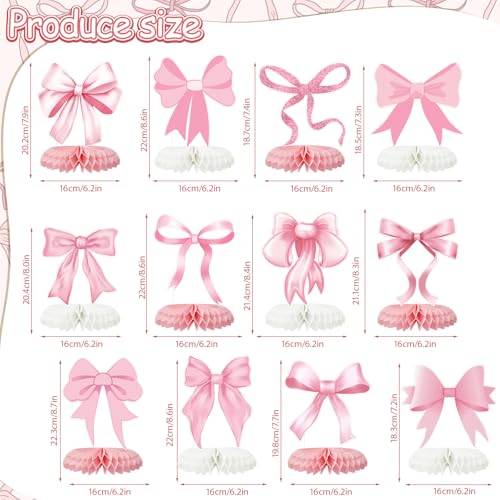 Tarklanda 12 Pcs Pink Bow Honeycomb Centerpieces - Coquette Birthday Party Table Decorations