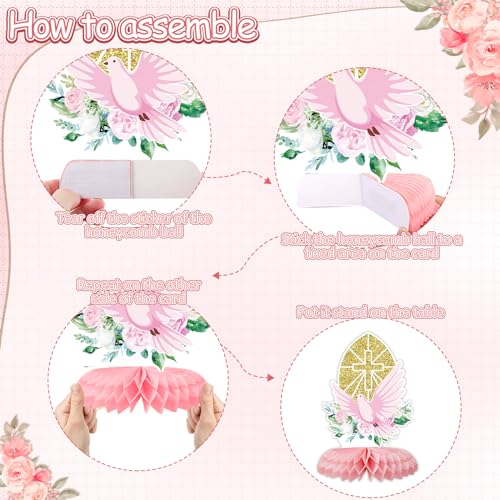 Tarklanda 12-Piece Pink Gold Baptism Honeycomb Cross Centerpieces for First Communion, Baby Shower, and Religious Party Decor
