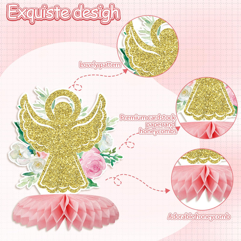 Tarklanda 12-Piece Pink Gold Baptism Honeycomb Cross Centerpieces for First Communion, Baby Shower, and Religious Party Decor