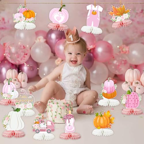 Tarklanda 12-Piece Pink Pumpkin Honeycomb Centerpieces - Baby Shower Fall Table Decorations