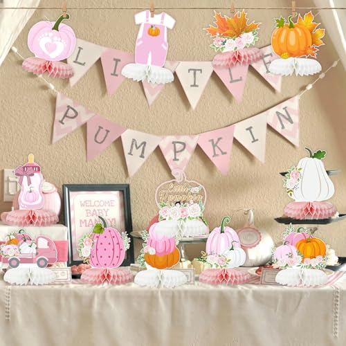Tarklanda 12-Piece Pink Pumpkin Honeycomb Centerpieces - Baby Shower Fall Table Decorations