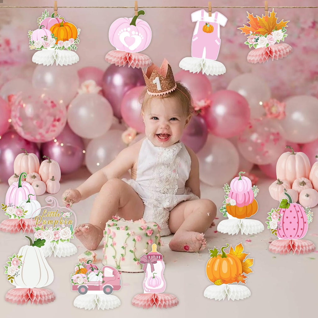 Tarklanda 12-Piece Pink Pumpkin Honeycomb Centerpieces - Baby Shower Fall Table Decorations
