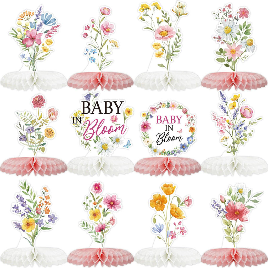 Tarklanda Baby in Bloom Baby Shower Honeycomb Centerpieces 12 Pieces - Spring Floral Table Decor for Parties, Gender Reveal, Birthday