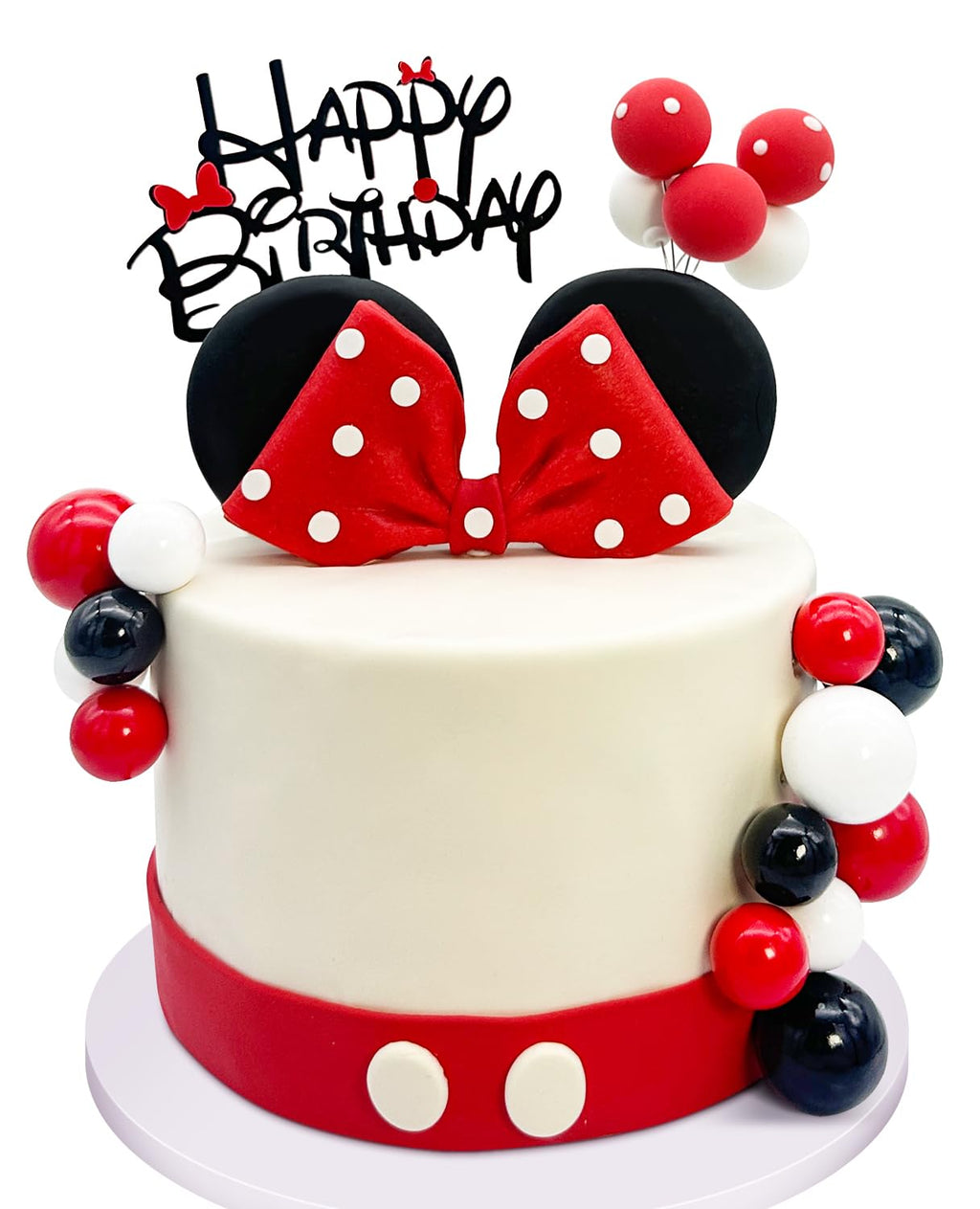 Tarocynn 20-Piece Mouse Birthday Cake Topper Set with Bows, Ears, and Decor Balls – Red Polymer Clay & Foam Decoration