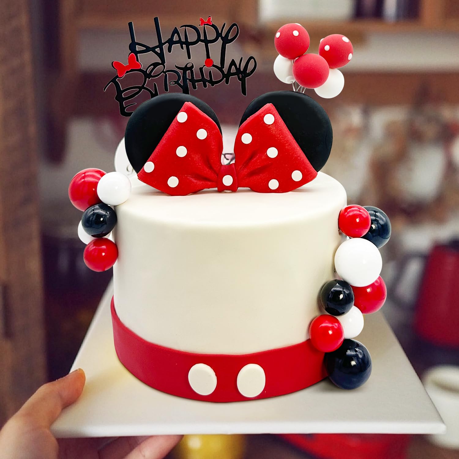 Tarocynn 20-Piece Mouse Birthday Cake Topper Set with Bows, Ears, and Decor Balls – Red Polymer Clay & Foam Decoration