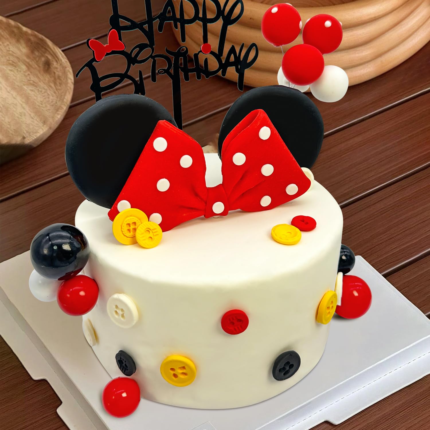 Tarocynn 20-Piece Mouse Birthday Cake Topper Set with Bows, Ears, and Decor Balls – Red Polymer Clay & Foam Decoration