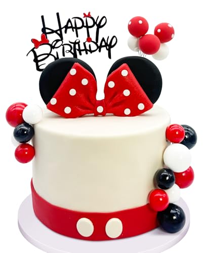 Tarocynn 20-Piece Mouse Birthday Cake Topper Set with Bows, Ears, and Decor Balls – Red Polymer Clay & Foam Decoration