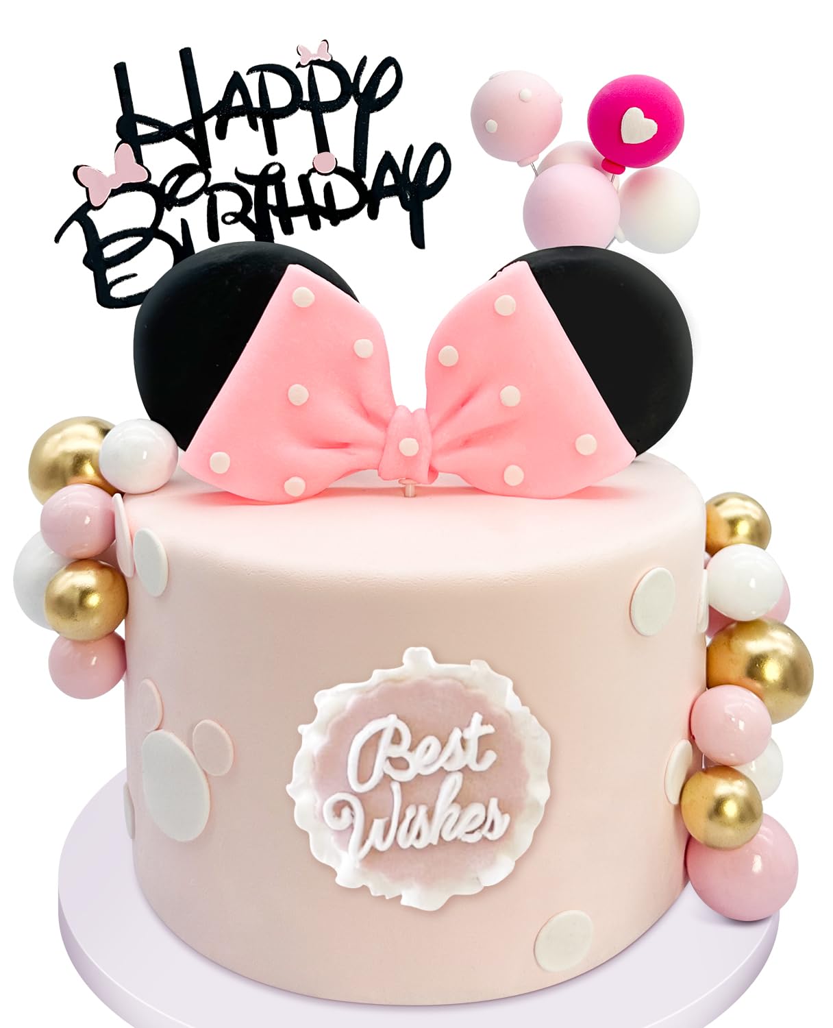 Tarocynn 20-Piece Mouse Cake Topper Set with Bows, Ears, and Foam Balls for Birthday or Baby Shower