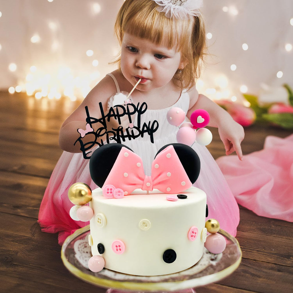 Tarocynn 20-Piece Mouse Cake Topper Set with Bows, Ears, and Foam Balls for Birthday or Baby Shower