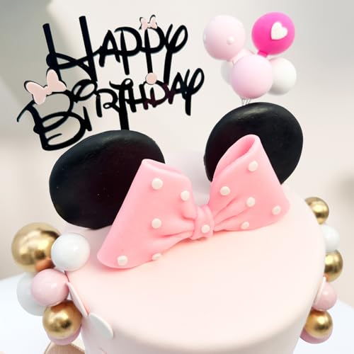 Tarocynn 20-Piece Mouse Cake Topper Set with Bows, Ears, and Foam Balls for Birthday or Baby Shower