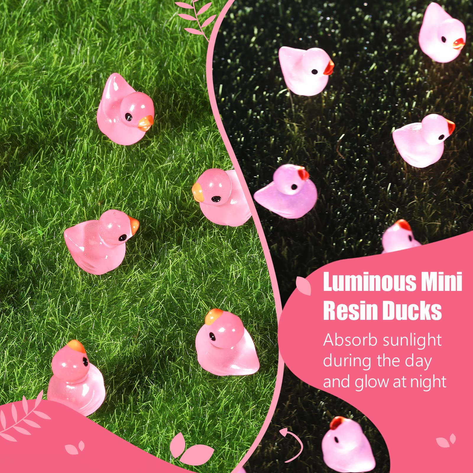 Tarpop 150-Pack Pink Mini Luminous Resin Ducks – Glow-in-the-Dark Garden & DIY Decor