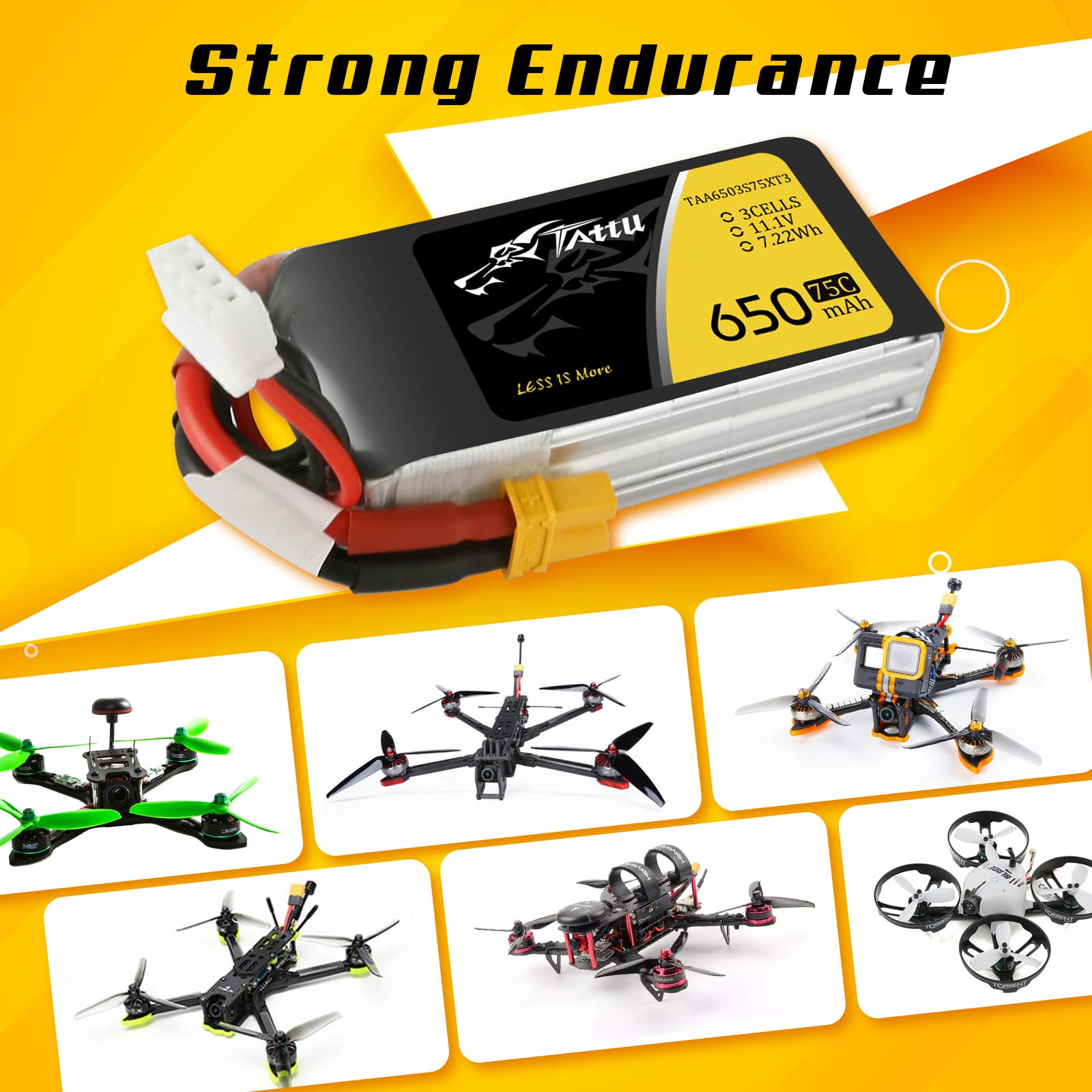 Tattu 11.1V 650mAh 75C 3S LiPo Battery Pack with XT30 for 90-180 Size Quadcopters