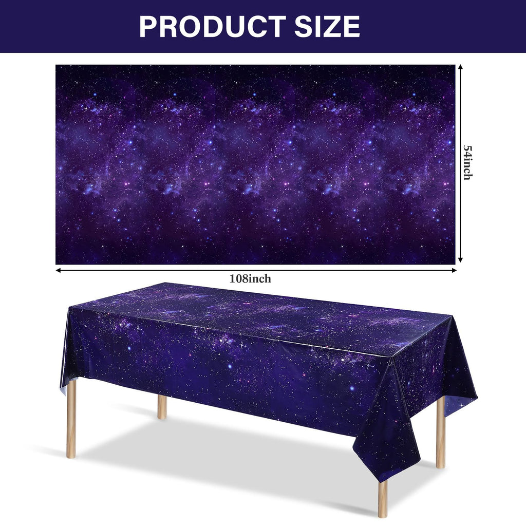 Tatuo 3 Pack Galaxy Plastic Table Cover – 54x108 Inch Space Themed Disposable Tablecloth for Birthday Parties & Events