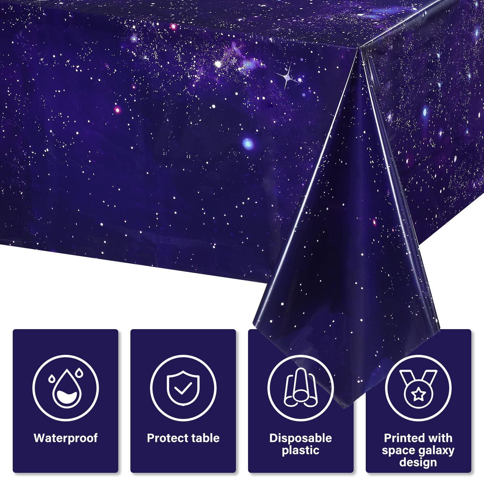 Tatuo 3 Pack Galaxy Plastic Table Cover – 54x108 Inch Space Themed Disposable Tablecloth for Birthday Parties & Events