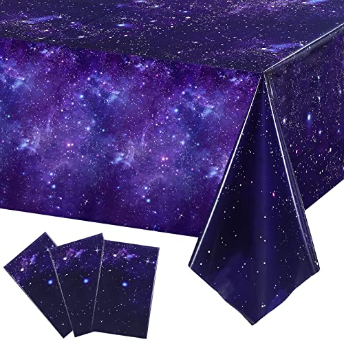 Tatuo 3 Pack Galaxy Plastic Table Cover – 54x108 Inch Space Themed Disposable Tablecloth for Birthday Parties & Events