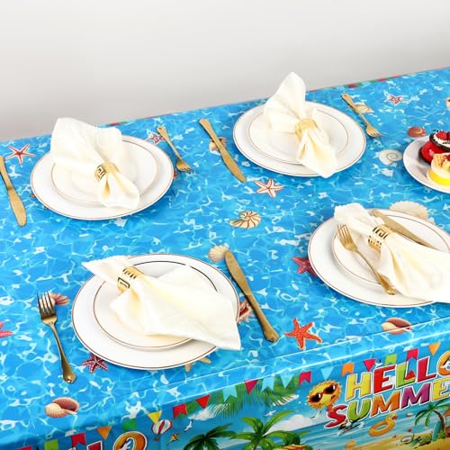 Tatuo 3-Pack Summer Beach Plastic Tablecloths - Tropical Hawaiian Luau Party Decor, 54x108 Inches, Disposable