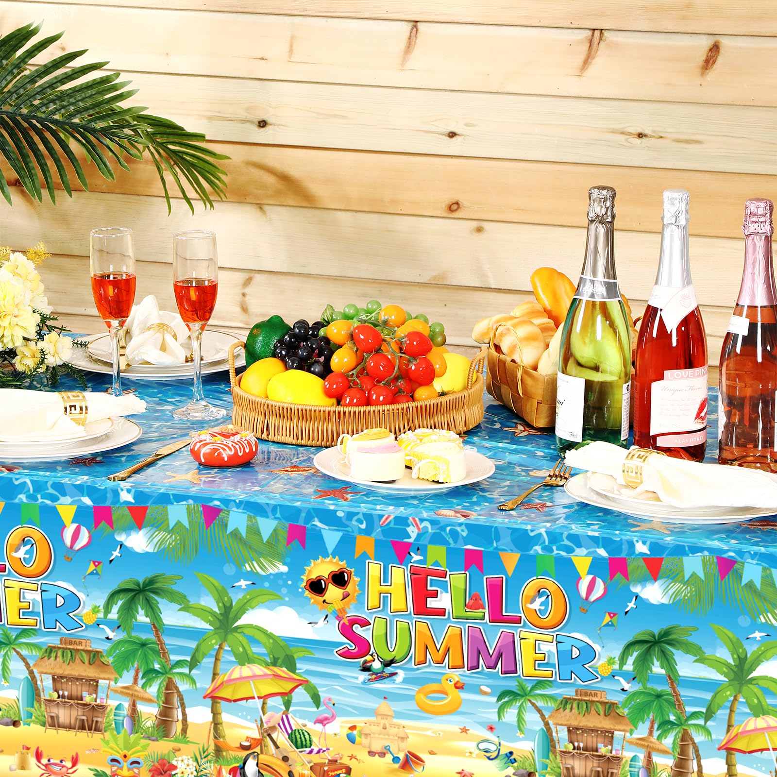 Tatuo 3-Pack Summer Beach Plastic Tablecloths - Tropical Hawaiian Luau Party Decor, 54x108 Inches, Disposable