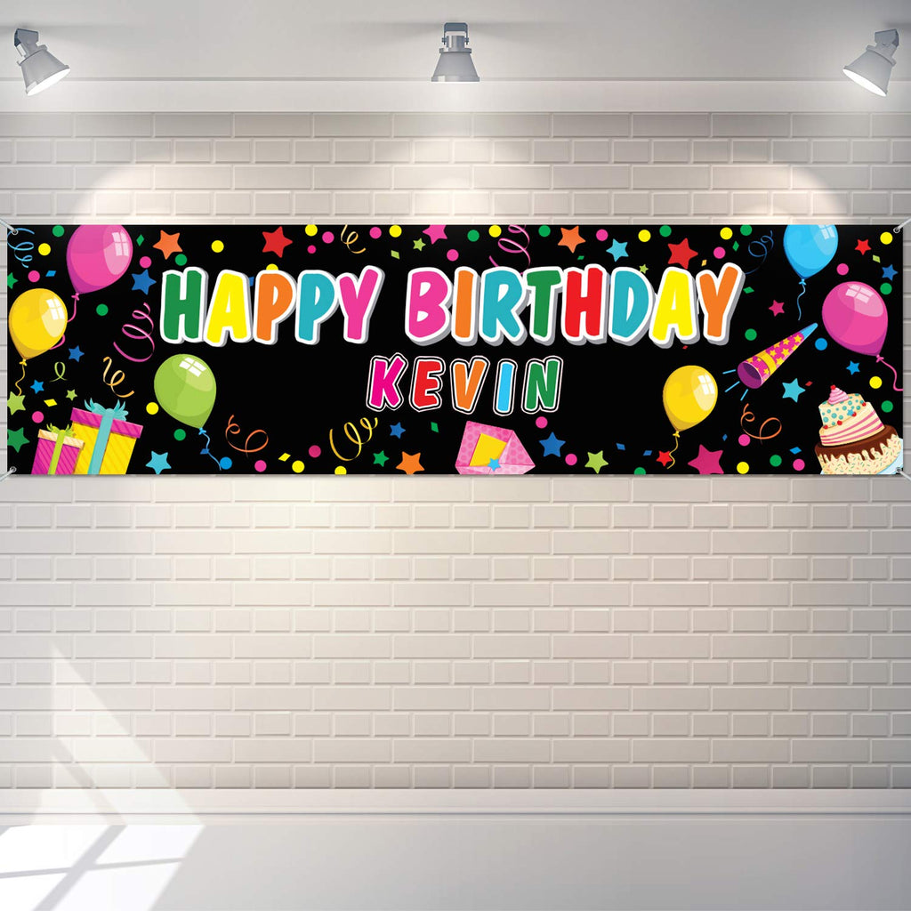 Tatuo Black Polyester Customizable Birthday Banner with Alphabet Stickers, 62.9x17.7 inches