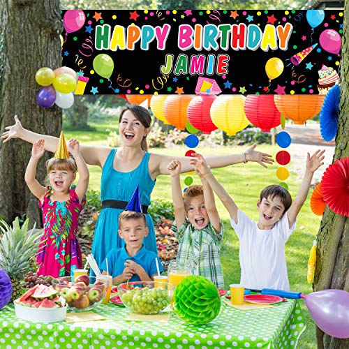 Tatuo Black Polyester Customizable Birthday Banner with Alphabet Stickers, 62.9x17.7 inches