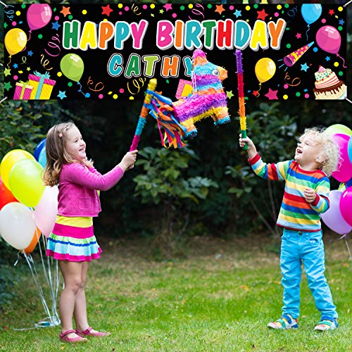Tatuo Black Polyester Customizable Birthday Banner with Alphabet Stickers, 62.9x17.7 inches